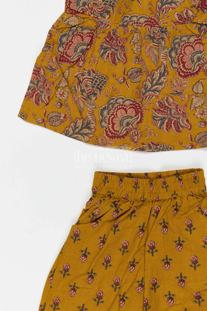 The Nesavu Girls Co-Ord Sets Girls Cotton Vacation Outfit with Matching Pant Set Nesavu Nesavu Girls Cotton Vacation Co Ord Set With Matching Pants For Travel Wear