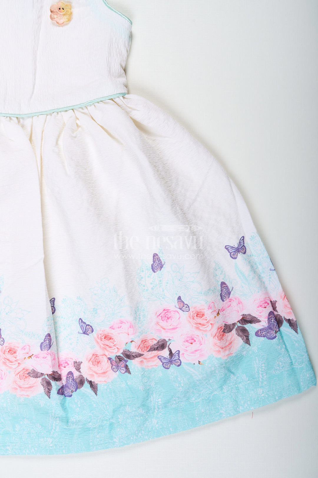 The Nesavu Girls Cotton Frock Girls Cotton White Frock Medium with Floral Printed Hem and Butterfly Accents Nesavu Girls Cotton White Frock Medium Floral Printed Hem Butterfly Accents | The Nesavu