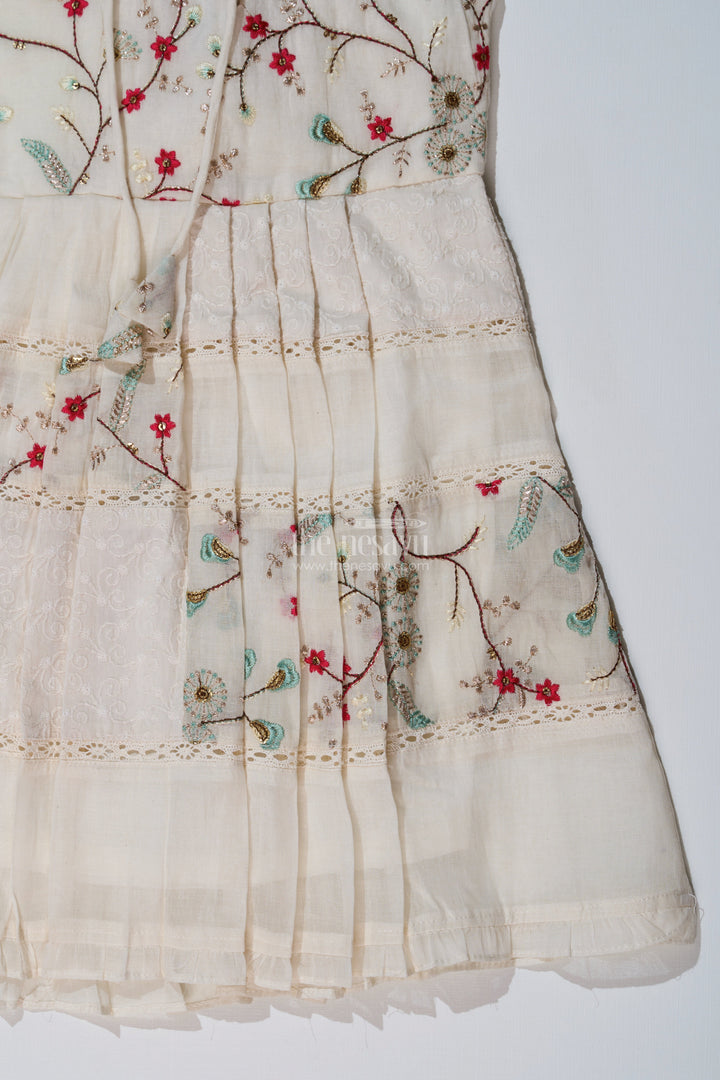The Nesavu Girls Cotton Frock Girls Cream Color Frock with Embroidery and Pleated Skirt for Casual and Festive Wear Nesavu Girls Cream Color Cotton Frock Embroidery Pleated Skirt Festive Wear | The Nesavu