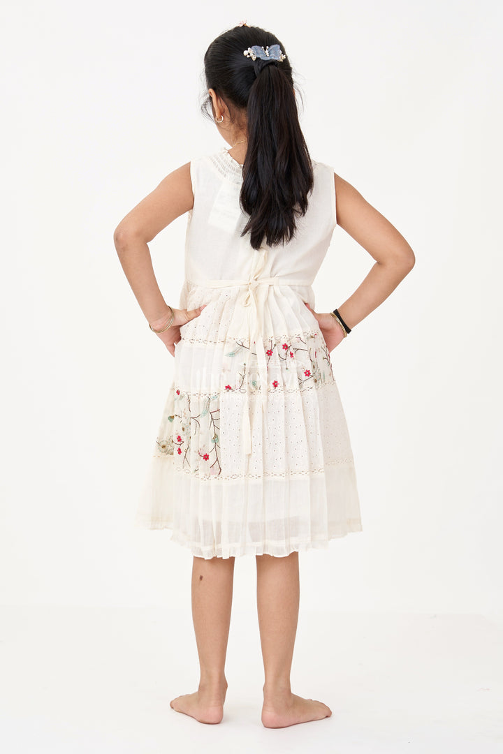 The Nesavu Girls Cotton Frock Girls Cream Color Frock with Embroidery and Pleated Skirt for Casual and Festive Wear Nesavu Girls Cream Color Cotton Frock Embroidery Pleated Skirt Festive Wear | The Nesavu