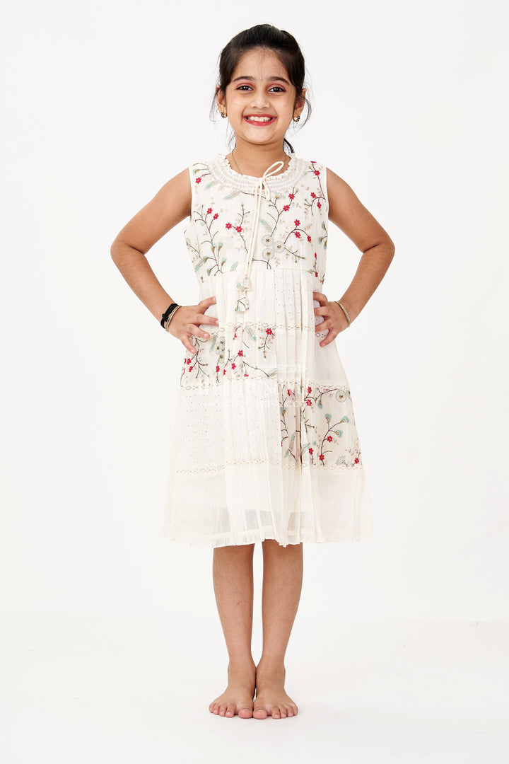 The Nesavu Girls Cotton Frock Girls Cream Color Frock with Embroidery and Pleated Skirt for Casual and Festive Wear Nesavu Girls Cream Color Cotton Frock Embroidery Pleated Skirt Festive Wear | The Nesavu