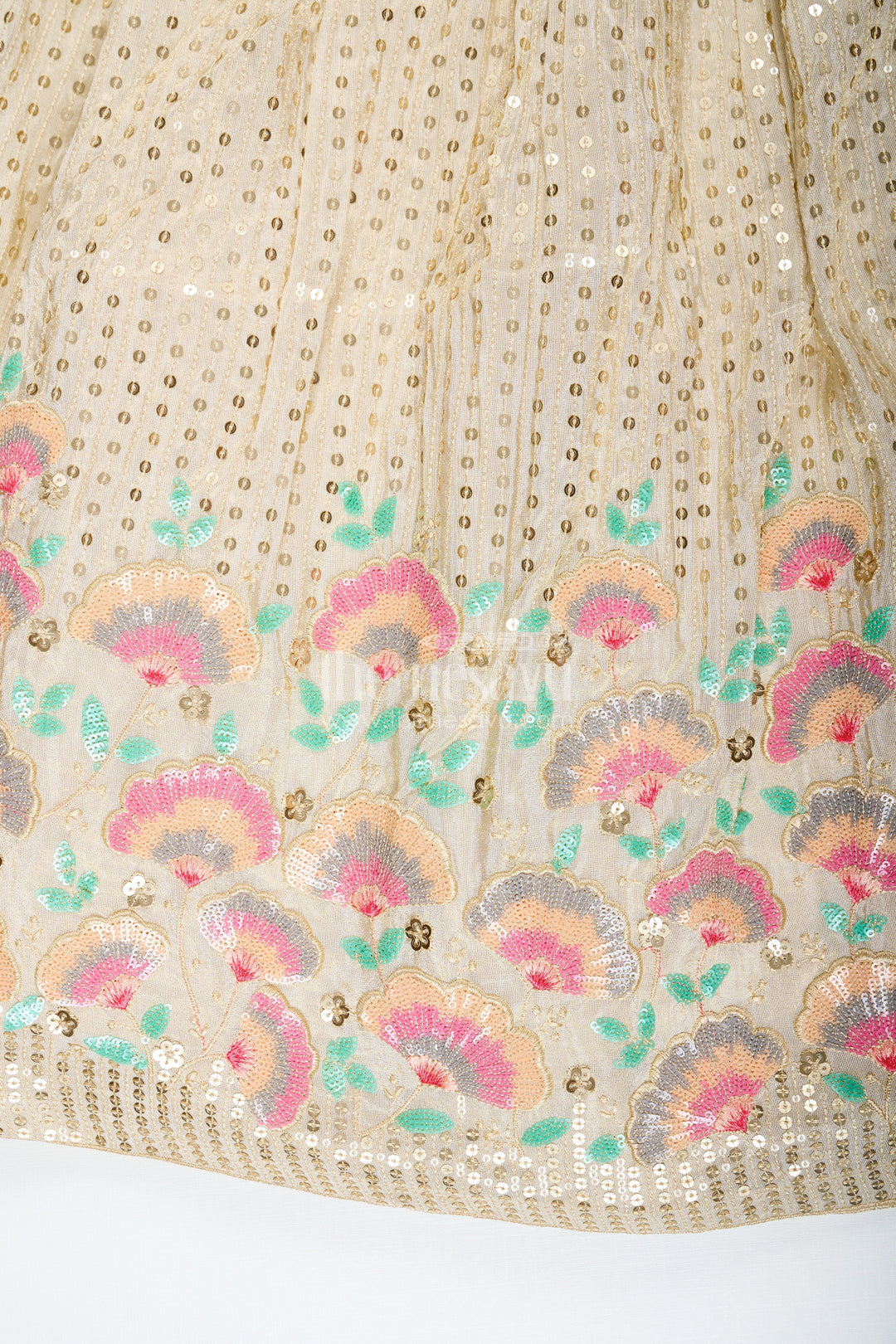 The Nesavu Girls Fancy Lehenga Girls Cream Color Lehenga in Banarasi Kora Tissue Silk with Embroidered Blouse and Pink Dupatta Nesavu Girls cream color lehenga Banarasi Kora Tissue Silk Floral Embroidery Pink Dupatta | The Nesavu