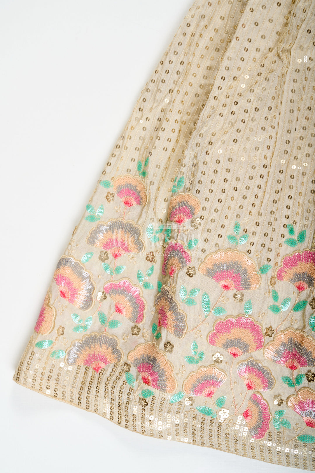The Nesavu Girls Fancy Lehenga Girls Cream Color Lehenga in Banarasi Kora Tissue Silk with Embroidered Blouse and Pink Dupatta Nesavu Girls cream color lehenga Banarasi Kora Tissue Silk Floral Embroidery Pink Dupatta | The Nesavu