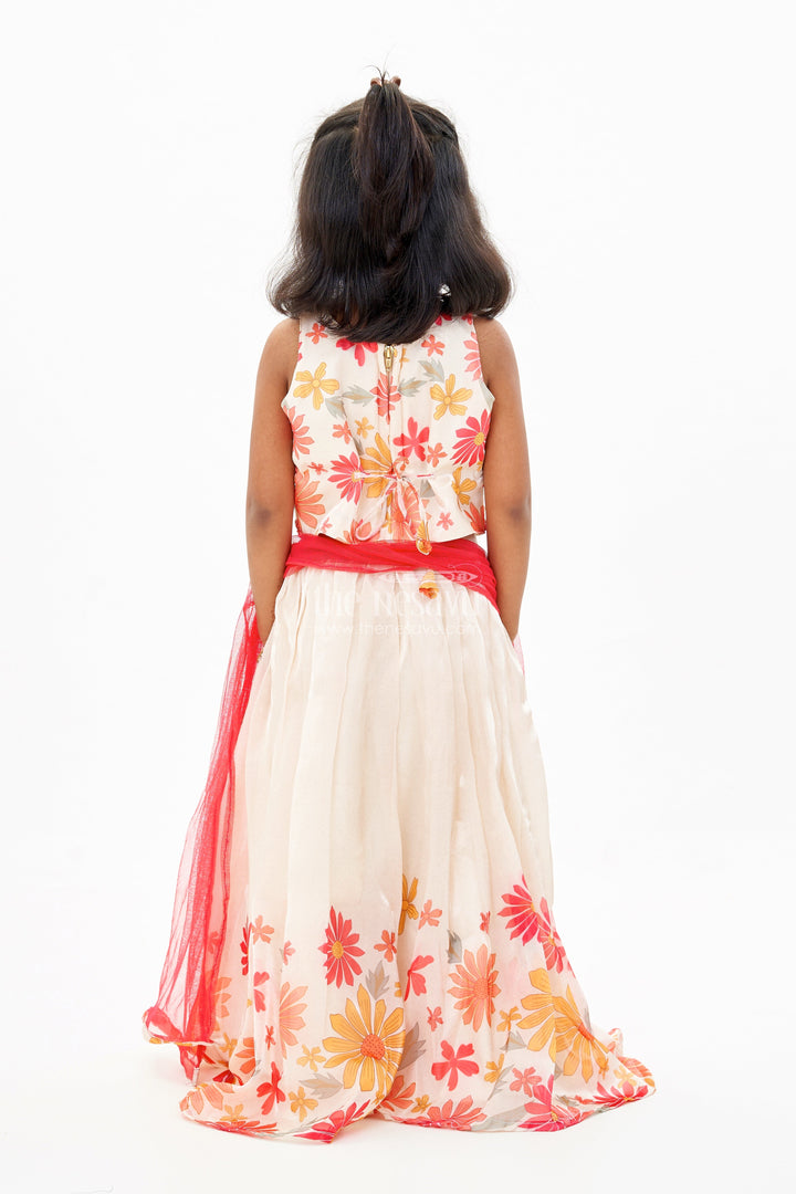 The Nesavu Girls Lehenga Choli Girls Cream Lehenga Choli in Glaze Organza with Digital Floral Print and Tassel Accents Nesavu Girls Cream Lehenga Choli Glaze Organza Digital Floral Print Mirrorwork | The Nesavu