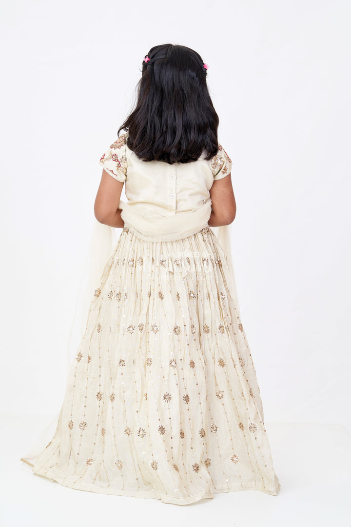 The Nesavu Girls Lehenga Choli Girls Cream Lehenga Choli in Shimmer Viscose Silk with Floral Embroidery and Dupatta Nesavu Girls Cream Lehenga Choli Shimmer Viscose Silk Floral Embroidery Dupatta | The Nesavu