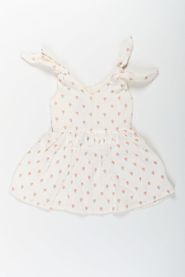 The Nesavu Girls Cotton Frock Girls Cream Muslin Cotton Frock with Allover Floral Print Perfect for Summer Collection for Toddlers and Kids Nesavu 18 (2Y) / Cream GFC1689A-18 Girls Cream Muslin Cotton Frock Floral Print Designed Summer Collection Perfect Casual Days | The Nesavu