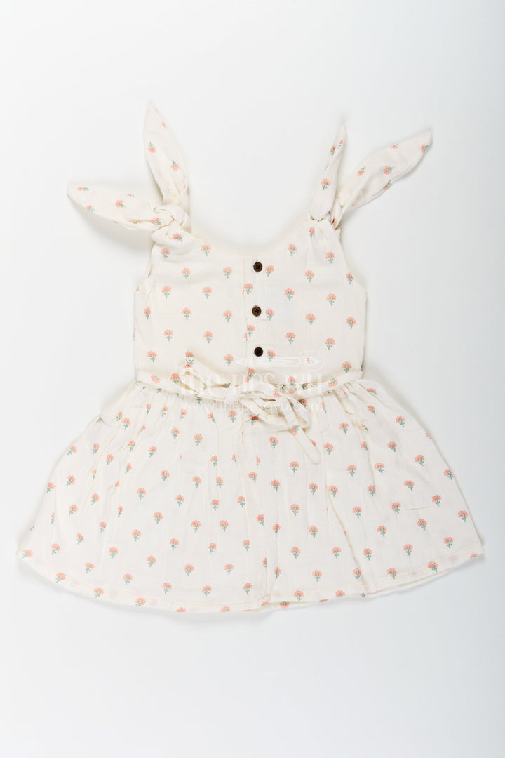 The Nesavu Girls Cotton Frock Girls Cream Muslin Cotton Frock with Allover Floral Print Perfect for Summer Collection for Toddlers and Kids Nesavu Girls Cream Muslin Cotton Frock Floral Print Designed Summer Collection Perfect Casual Days | The Nesavu