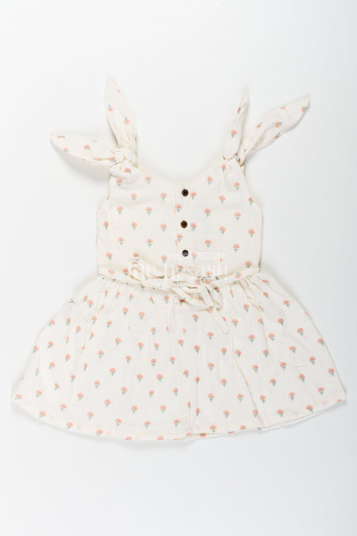 The Nesavu Girls Cotton Frock Girls Cream Muslin Cotton Frock with Allover Floral Print Perfect for Summer Collection for Toddlers and Kids Nesavu Girls Cream Muslin Cotton Frock Floral Print Designed Summer Collection Perfect Casual Days | The Nesavu
