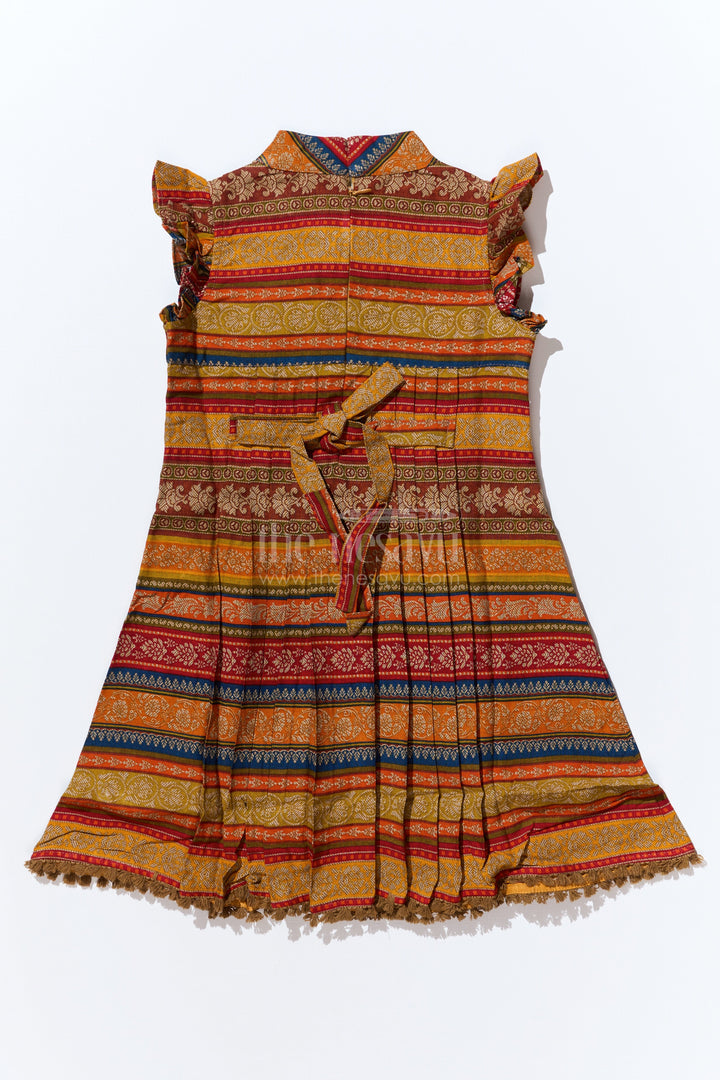 The Nesavu Girls Cotton Frock Girls Cute Cotton Frocks with Ethnic Printed Design and Ruffle Sleeves for a Stylish Look Nesavu Girls Cute Cotton Frocks Ethnic Print Ruffle Sleeves a Stylish Look | The Nesavu