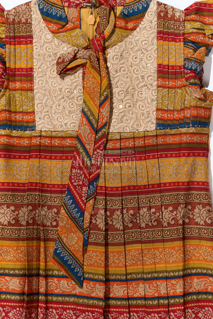 The Nesavu Girls Cotton Frock Girls Cute Cotton Frocks with Ethnic Printed Design and Ruffle Sleeves for a Stylish Look Nesavu Girls Cute Cotton Frocks Ethnic Print Ruffle Sleeves a Stylish Look | The Nesavu