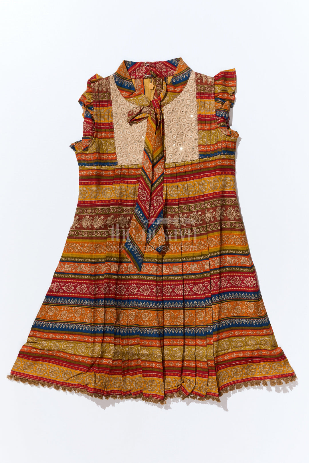 The Nesavu Girls Cotton Frock Girls Cute Cotton Frocks with Ethnic Printed Design and Ruffle Sleeves for a Stylish Look Nesavu Nesavu Girls Cute Cotton Frocks Ethnic Print Ruffle Sleeves a Stylish Look