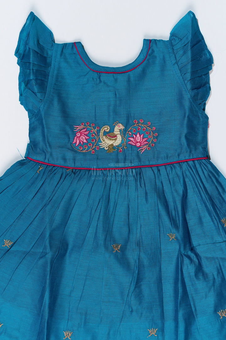 The Nesavu Girls Chanderi Frock Girls Cute Frock with Swan Embroidery and Chanderi Cotton Fabric for Festive Wear Nesavu Girls Cute Frock Swan Embroidery Chanderi Cotton Fabric Special Occasions | The Nesavu