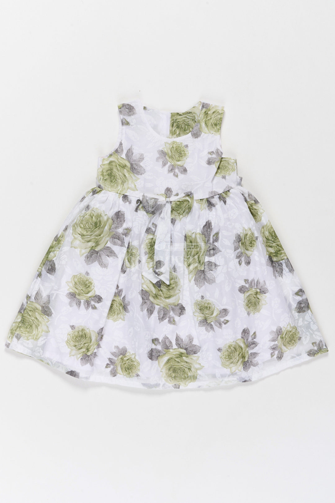 The Nesavu Girls Fancy Frock Girls Daily Wear Cotton Frock with Subtle Green Floral Print Nesavu 22 (4Y) / Green GFC1523C-22 Nesavu Girls Daily Wear Cotton Frock Subtle Green Floral Print