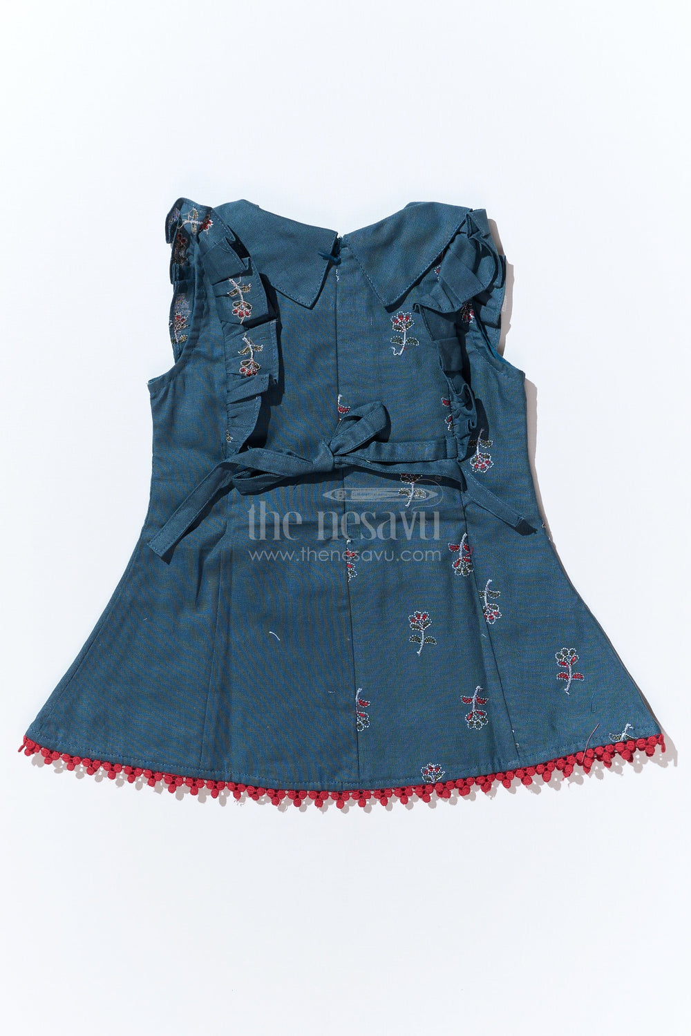 The Nesavu Girls Cotton Frock Girls Dark Green Frock in Cotton with Embroidered Floral Motifs and Peter Pan Collar Nesavu Nesavu Girls Dark Green Frock Cotton Embroidered Floral Motifs Peter Pan Collar