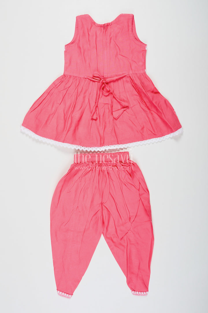 The Nesavu Girls Dothi Sets Girls Dark Pink Sharara Set with Rayon Thread Embroidery and White Dupatta for Ethnic Charm Nesavu Girls dark pink sharara Set White Thread Embroidery Dupatta Festive Elegance | The Nesavu