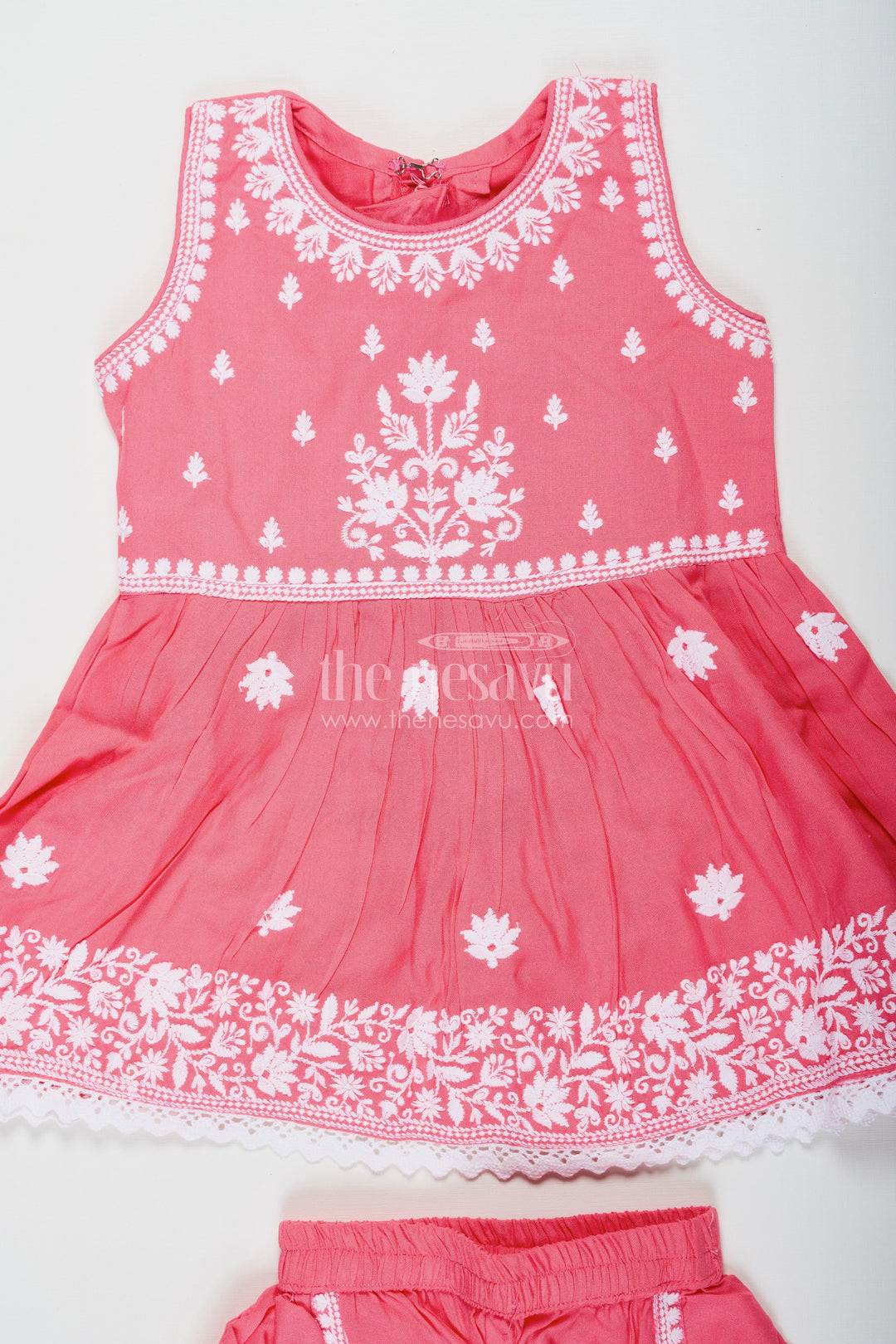 The Nesavu Girls Dothi Sets Girls Dark Pink Sharara Set with Rayon Thread Embroidery and White Dupatta for Ethnic Charm Nesavu Girls dark pink sharara Set White Thread Embroidery Dupatta Festive Elegance | The Nesavu