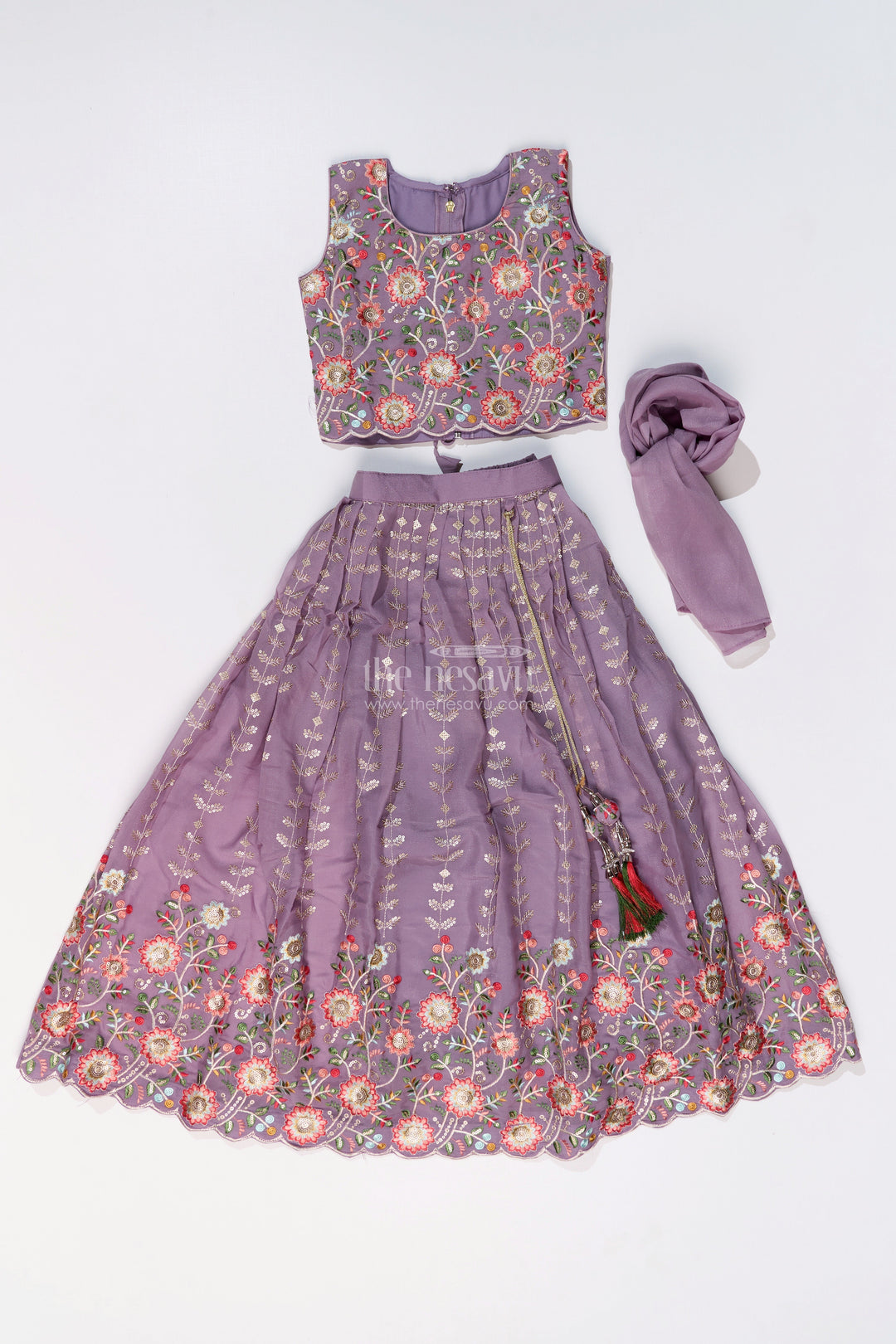 The Nesavu Girls Lehenga Choli Girls Dark Purple Lehenga Choli with Embroidery and Dupatta for Festive and Wedding Wear Nesavu Girls Dark Purple Lehenga Choli Designer Embroidery Dupatta Wedding Wear | The Nesavu