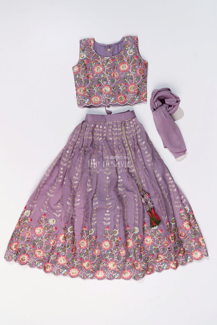 The Nesavu Girls Lehenga Choli Girls Dark Purple Lehenga Choli with Embroidery and Dupatta for Festive and Wedding Wear Nesavu Girls Dark Purple Lehenga Choli Designer Embroidery Dupatta Wedding Wear | The Nesavu