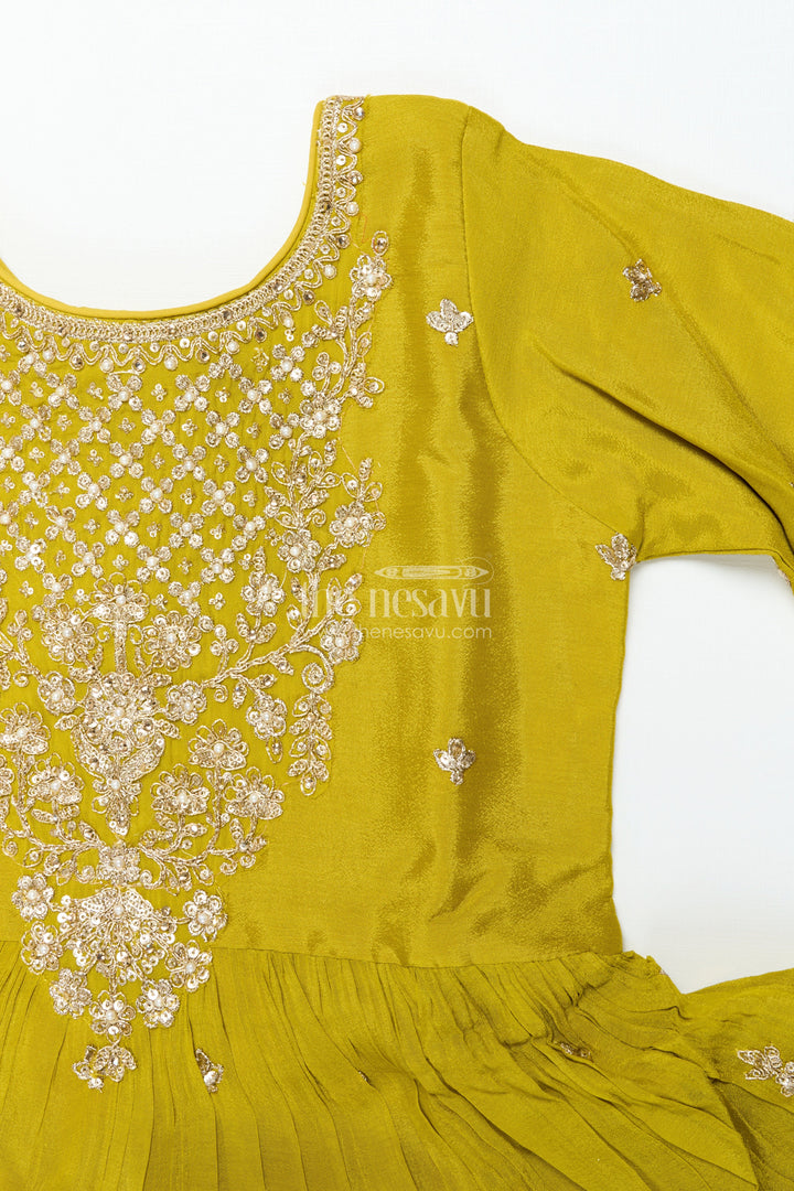 The Nesavu Girls Sharara / Plazo Set Girls Designer Embroidered Georgette Kurta with Pleated Plazo Pants Nesavu Nesavu girls designer plazo set embroidered georgette kurta  festive outfit