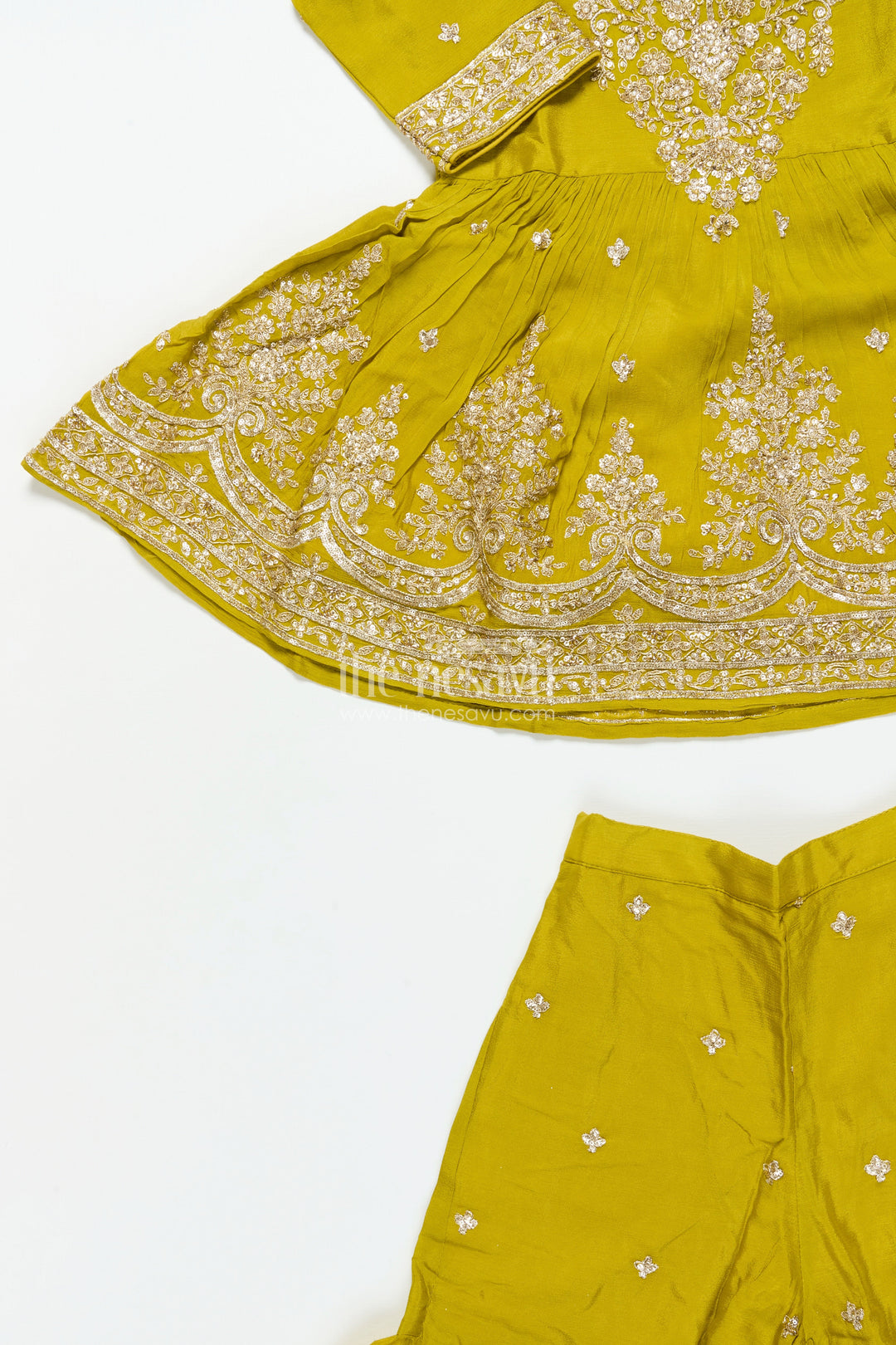 The Nesavu Girls Sharara / Plazo Set Girls Designer Embroidered Georgette Kurta with Pleated Plazo Pants Nesavu Nesavu girls designer plazo set embroidered georgette kurta  festive outfit