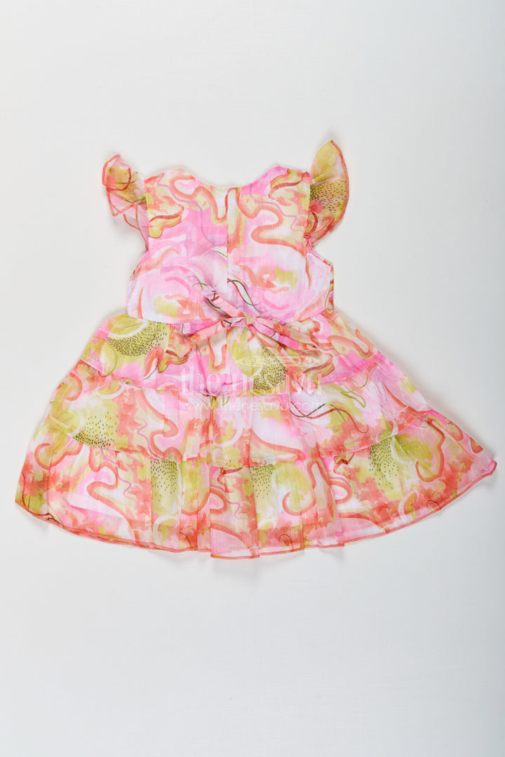 The Nesavu Girls Cotton Frock Girls Designer Frock Cotton with Multicolor Digital Print and Flutter Sleeves in Georgette Fabric Nesavu Nesavu Girls Designer Cotton Frock Multicolor Digital Print Ruffled Sleeves Georgette