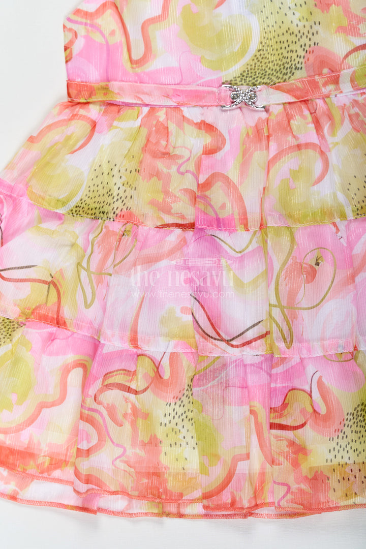 The Nesavu Girls Cotton Frock Girls Designer Frock Cotton with Multicolor Digital Print and Flutter Sleeves in Georgette Fabric Nesavu Nesavu Girls Designer Cotton Frock Multicolor Digital Print Ruffled Sleeves Georgette