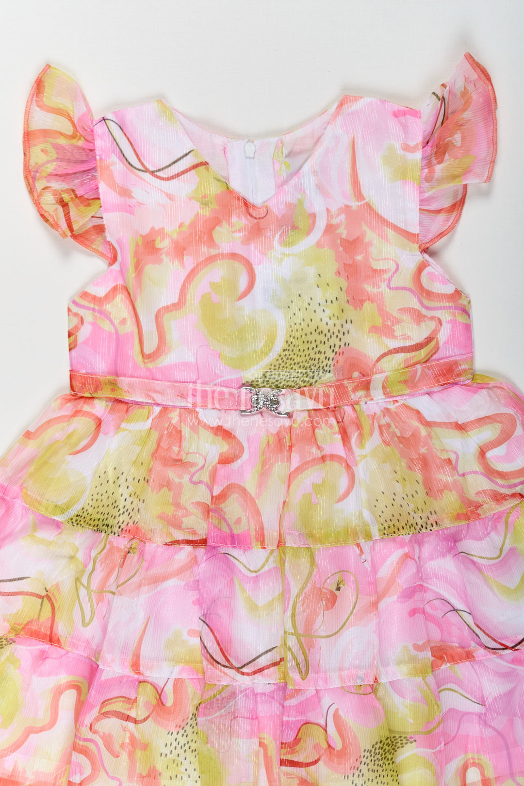 The Nesavu Girls Cotton Frock Girls Designer Frock Cotton with Multicolor Digital Print and Flutter Sleeves in Georgette Fabric Nesavu Nesavu Girls Designer Cotton Frock Multicolor Digital Print Ruffled Sleeves Georgette