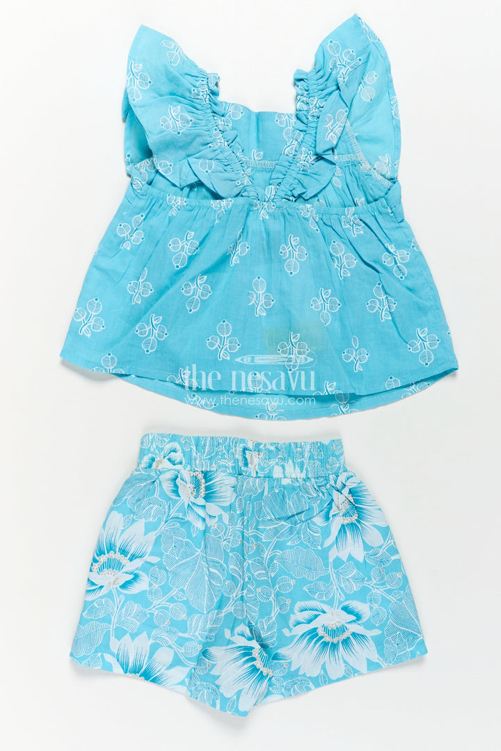 The Nesavu Baby Casual Sets Girls Designer Infant Clothes in Blue Cotton with Paisley Digital Print Sleeveless Top and Shorts Set Nesavu 12 (3M) / Blue BFJ797A-12 Girls Designer Infant Clothes Blue Cotton Paisley Print Sleeveless Top Shorts | The Nesavu