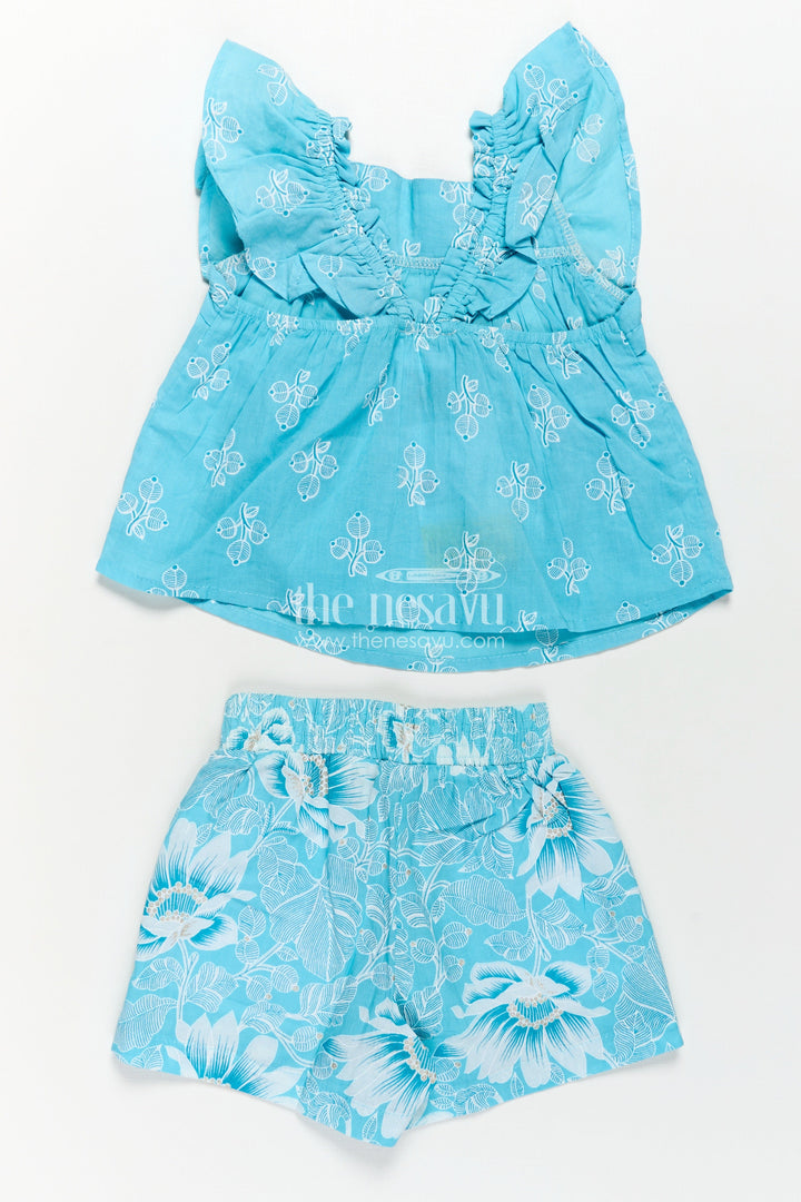 The Nesavu Baby Casual Sets Girls Designer Infant Clothes in Blue Cotton with Paisley Digital Print Sleeveless Top and Shorts Set Nesavu Girls Designer Infant Clothes Blue Cotton Paisley Print Sleeveless Top Shorts | The Nesavu