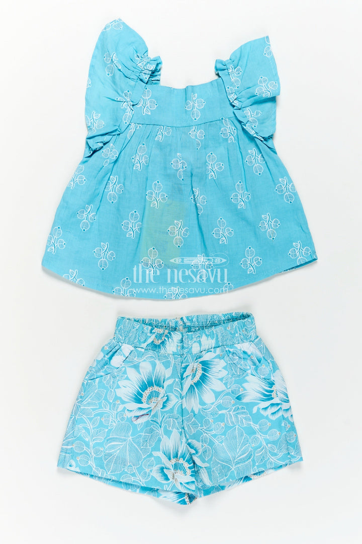 The Nesavu Baby Casual Sets Girls Designer Infant Clothes in Blue Cotton with Paisley Digital Print Sleeveless Top and Shorts Set Nesavu Girls Designer Infant Clothes Blue Cotton Paisley Print Sleeveless Top Shorts | The Nesavu