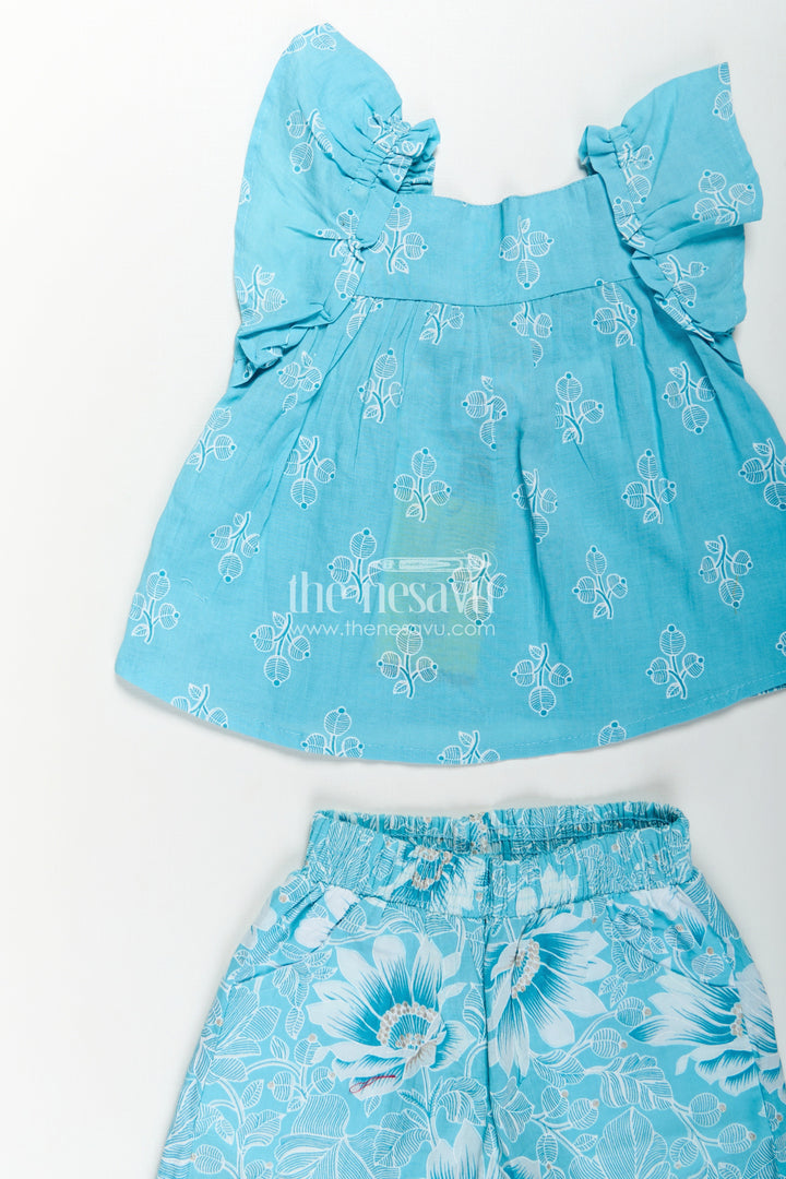 The Nesavu Baby Casual Sets Girls Designer Infant Clothes in Blue Cotton with Paisley Digital Print Sleeveless Top and Shorts Set Nesavu Girls Designer Infant Clothes Blue Cotton Paisley Print Sleeveless Top Shorts | The Nesavu