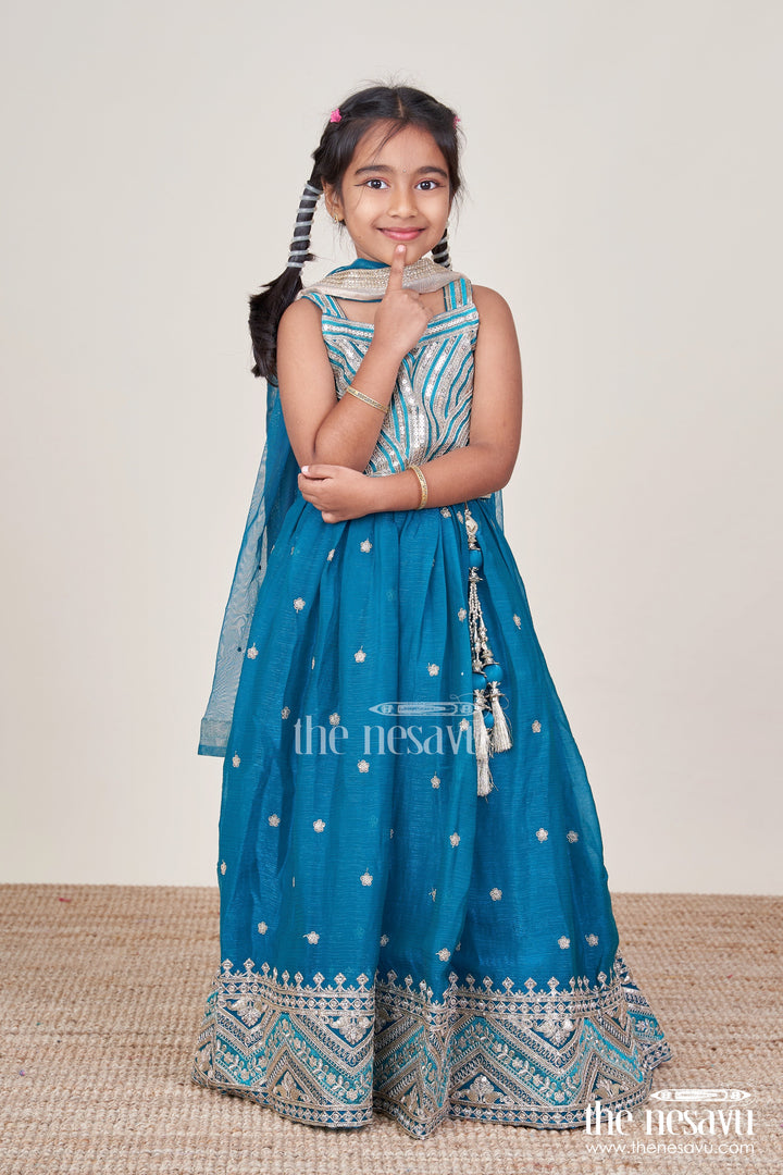 The Nesavu Girls Lehenga Choli Girls Designer Lehenga Choli for Festive Functions and Family Portraits Nesavu Nesavu girls festive lehenga choli organza sequin embroidery made weddings family functions