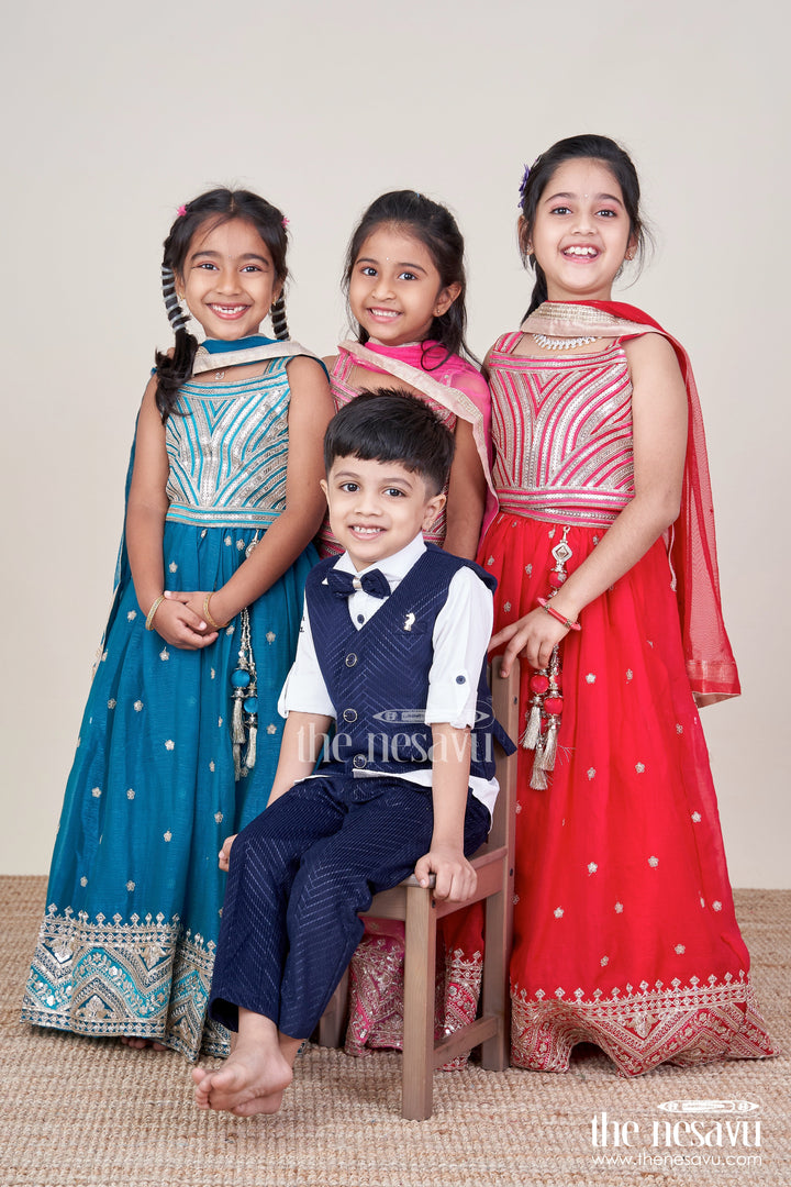 The Nesavu Girls Lehenga Choli Girls Designer Lehenga Choli for Festive Functions and Family Portraits Nesavu Nesavu girls festive lehenga choli organza sequin embroidery made weddings family functions