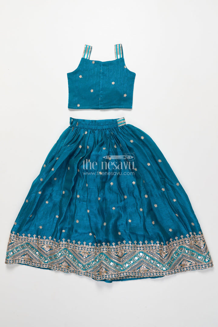The Nesavu Girls Lehenga Choli Girls Designer Lehenga Choli for Festive Functions and Family Portraits Nesavu Nesavu girls festive lehenga choli organza sequin embroidery made weddings family functions