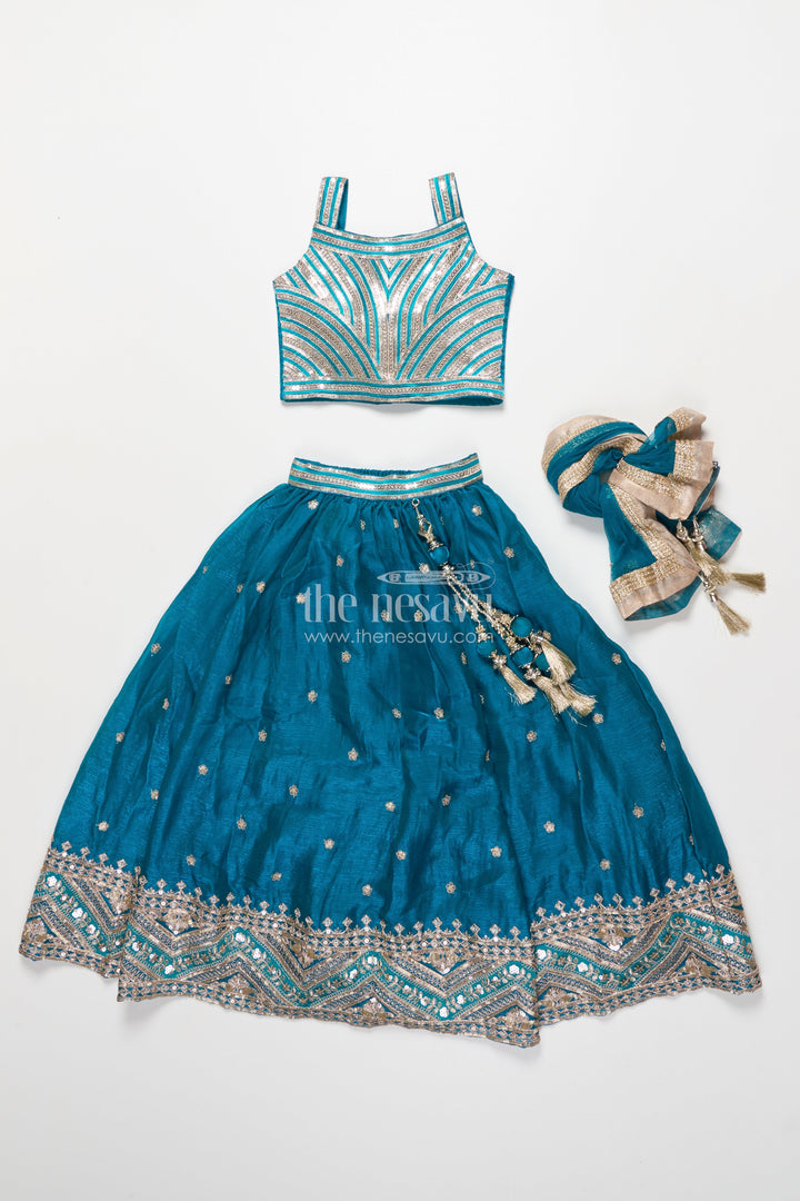 The Nesavu Girls Lehenga Choli Girls Designer Lehenga Choli for Festive Functions and Family Portraits Nesavu Nesavu girls festive lehenga choli organza sequin embroidery made weddings family functions