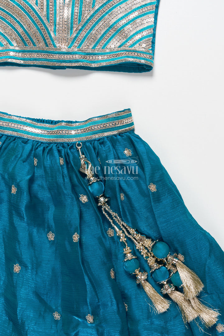 The Nesavu Girls Lehenga Choli Girls Designer Lehenga Choli for Festive Functions and Family Portraits Nesavu Nesavu girls festive lehenga choli organza sequin embroidery made weddings family functions