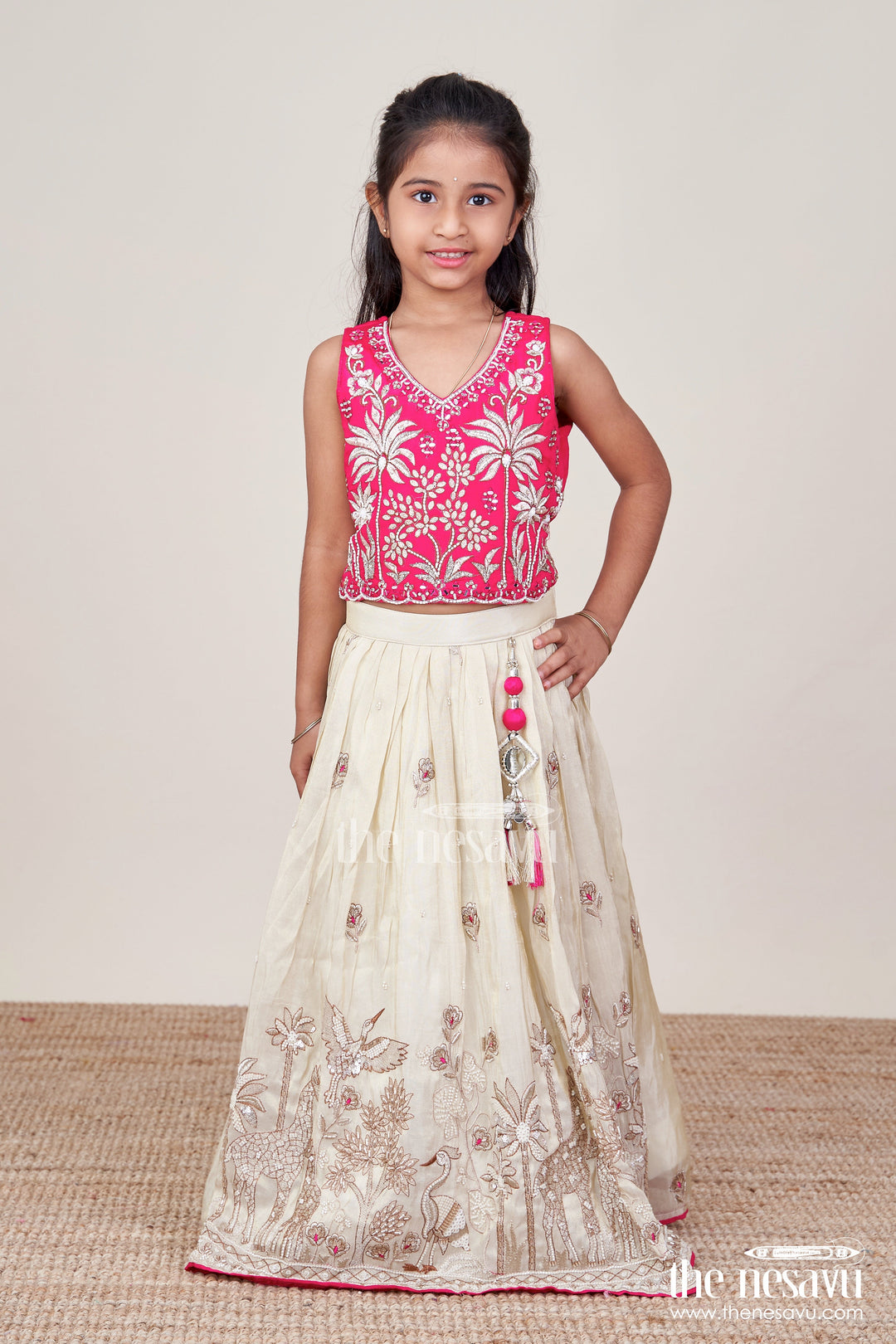 The Nesavu Girls Lehenga Choli Girls Designer Lehenga Choli for Weddings and Festive Occasions Nesavu Nesavu girls lehenga choli tissue silk designer embroidery weddings festivals