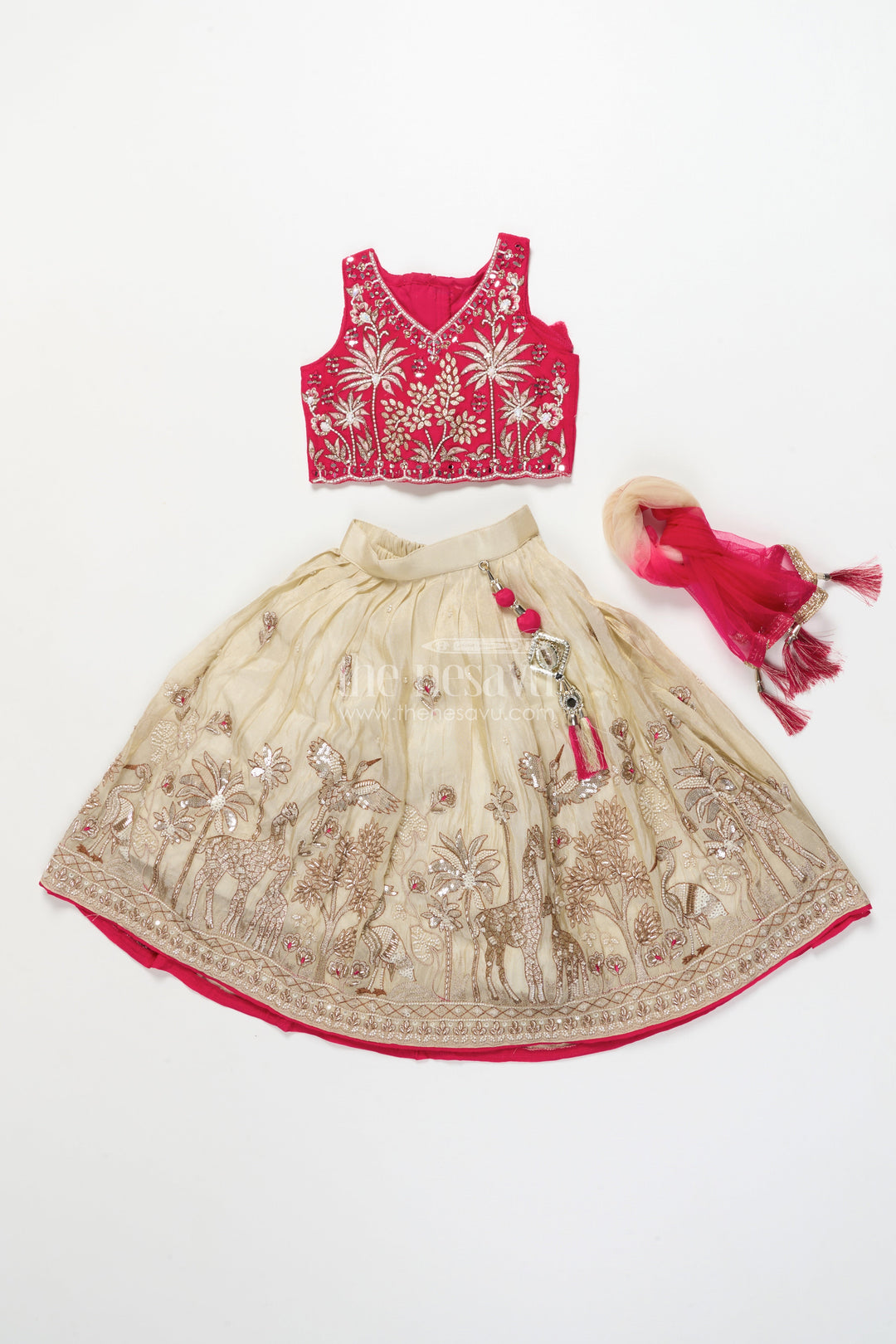 The Nesavu Girls Lehenga Choli Girls Designer Lehenga Choli for Weddings and Festive Occasions Nesavu Nesavu girls lehenga choli tissue silk designer embroidery weddings festivals