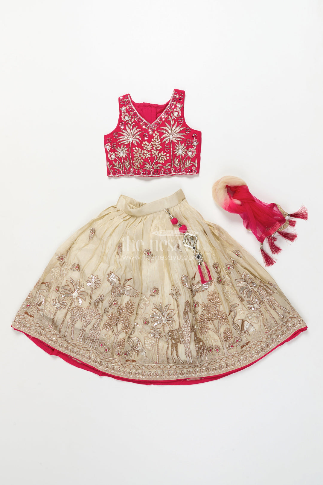 The Nesavu Girls Lehenga Choli Girls Designer Lehenga Choli for Weddings and Festive Occasions Nesavu Nesavu girls lehenga choli tissue silk designer embroidery weddings festivals