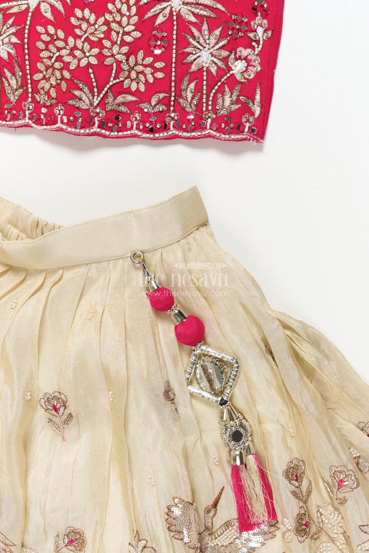 The Nesavu Girls Lehenga Choli Girls Designer Lehenga Choli for Weddings and Festive Occasions Nesavu Nesavu girls lehenga choli tissue silk designer embroidery weddings festivals