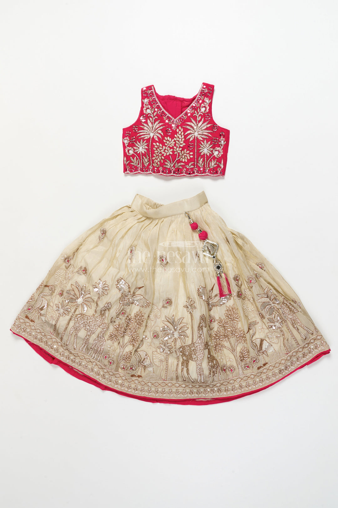 The Nesavu Girls Lehenga Choli Girls Designer Lehenga Choli for Weddings and Festive Occasions Nesavu Nesavu girls lehenga choli tissue silk designer embroidery weddings festivals