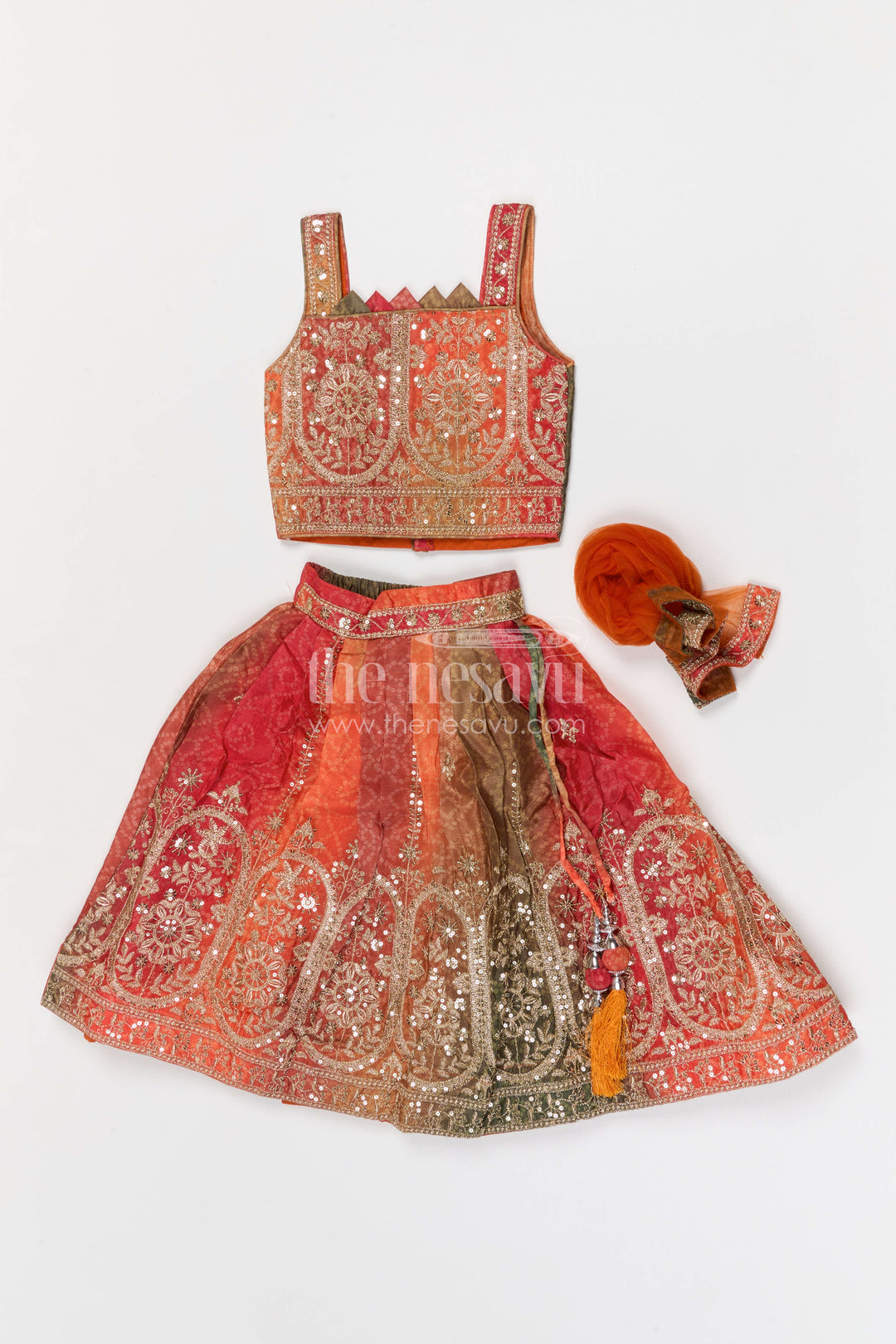 The Nesavu Girls Fancy Lehenga Girls Designer Lehenga for Weddings and Diwali Celebrations Nesavu Nesavu girls designer georgette lehenga for weddings and festive celebrations with embroidered yoke