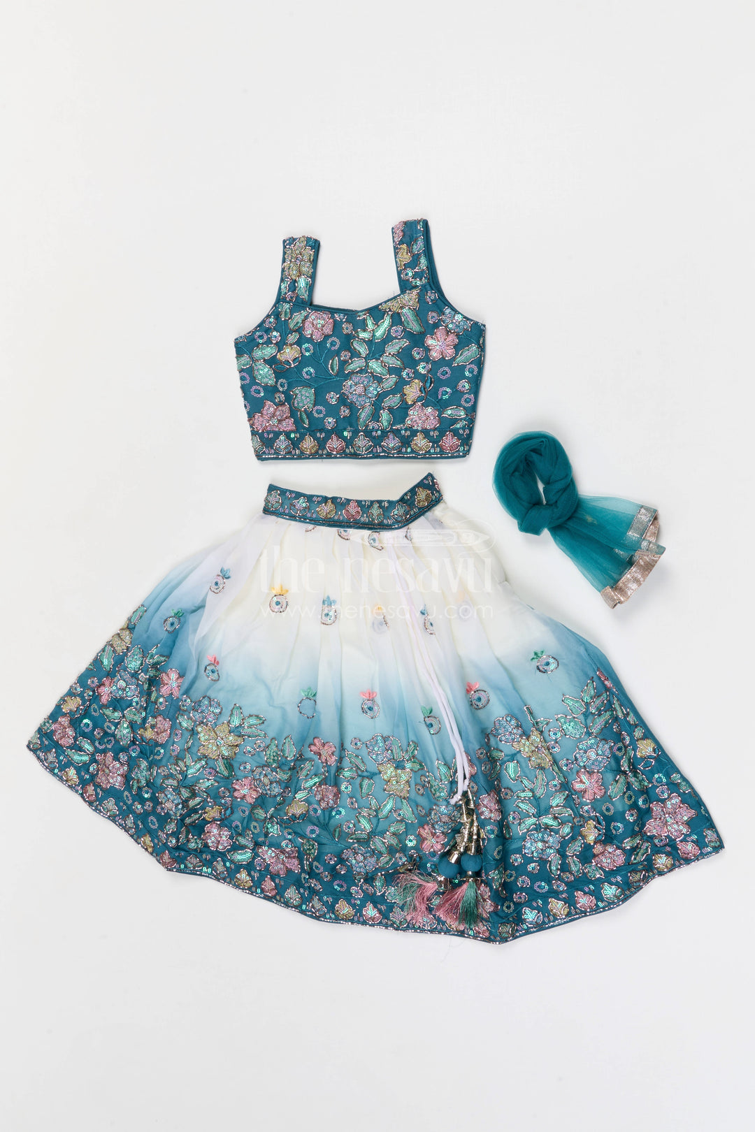 The Nesavu Girls Fancy Lehenga Girls Designer Lehenga for Weddings and Festive Celebrations Nesavu Nesavu girls designer lehenga for weddings and festive celebrations with embroidered georgette yoke