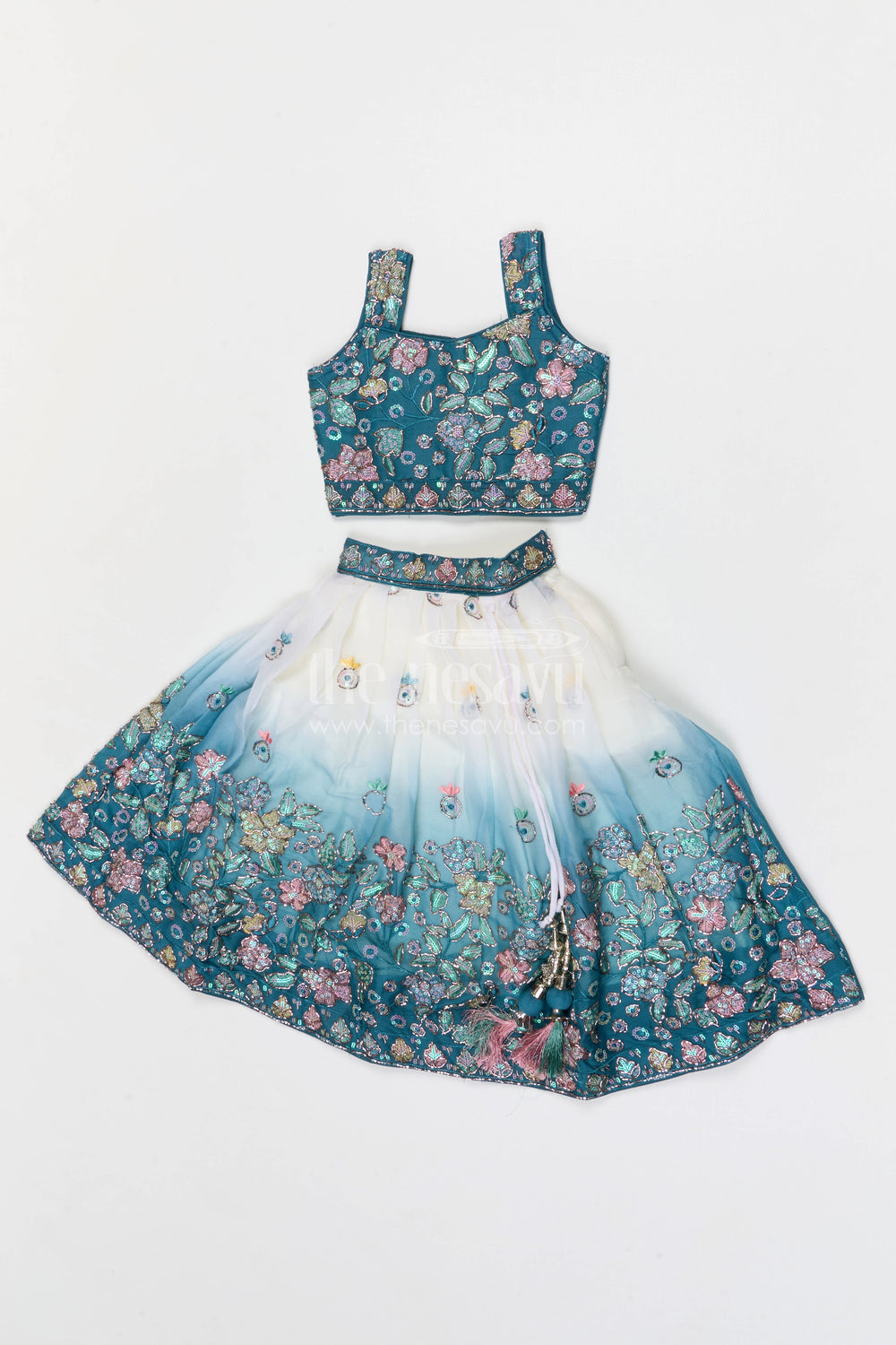 The Nesavu Girls Fancy Lehenga Girls Designer Lehenga for Weddings and Festive Celebrations Nesavu Nesavu girls designer lehenga for weddings and festive celebrations with embroidered georgette yoke