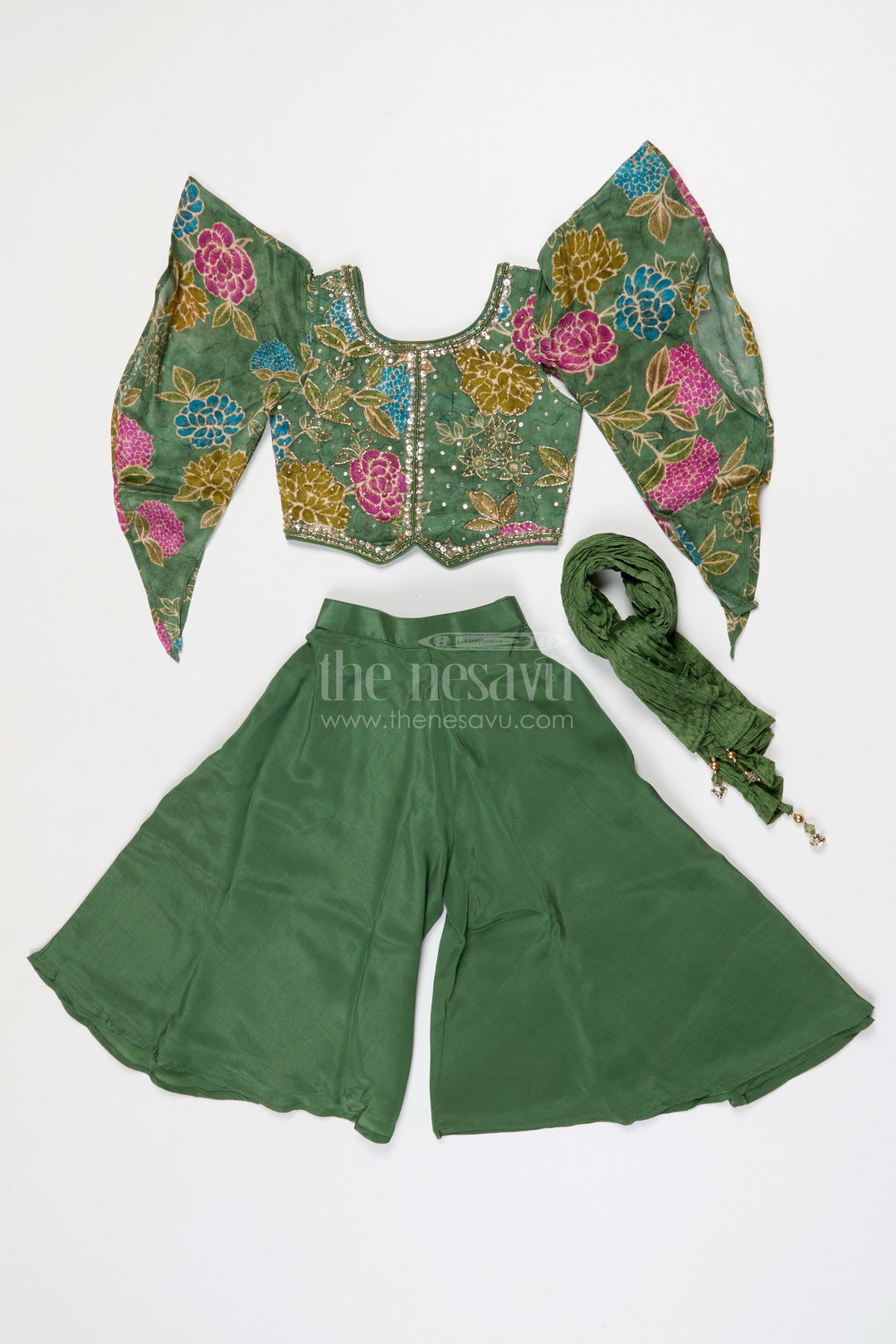 The Nesavu Girls Sharara / Plazo Set Girls Designer Palazzo Set for Weddings and Festive Wear Nesavu Nesavu Girls Georgette Palazzo Set With Designer Sequence Embroidery For Weddings And Festive Occasions