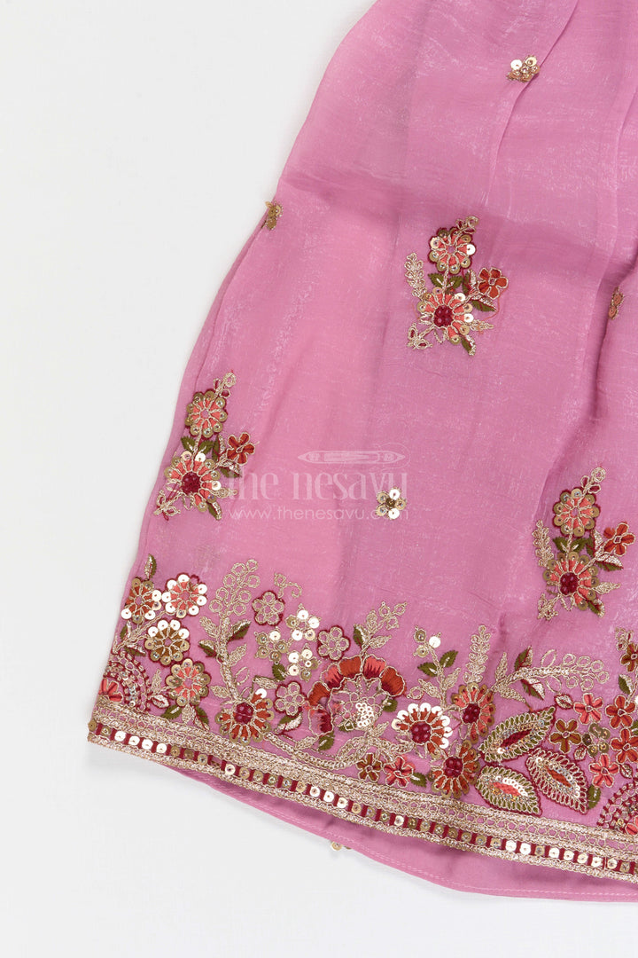 The Nesavu Girls Sharara / Plazo Set Girls Designer Sharara Set for Wedding Receptions Nesavu Nesavu Girls Georgette Sharara Set With Designer Embroidery For Wedding Receptions And Festive Events