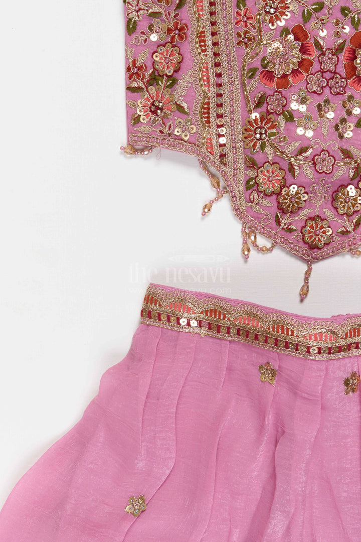 The Nesavu Girls Sharara / Plazo Set Girls Designer Sharara Set for Wedding Receptions Nesavu Nesavu Girls Georgette Sharara Set With Designer Embroidery For Wedding Receptions And Festive Events