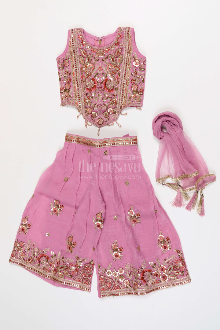 The Nesavu Girls Sharara / Plazo Set Girls Designer Sharara Set for Wedding Receptions Nesavu Nesavu Girls Georgette Sharara Set With Designer Embroidery For Wedding Receptions And Festive Events