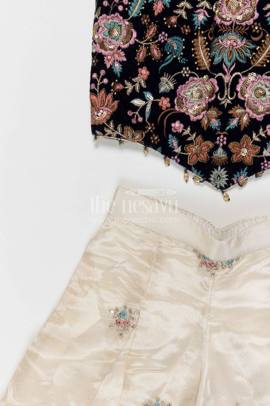 The Nesavu Girls Sharara / Plazo Set Girls Designer Sharara Set for Weddings and Festive Occasions Nesavu Nesavu girls viscose silk sharara set with velvet designer embroidery for weddings and celebrations