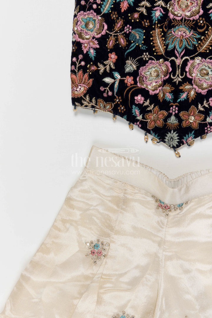 The Nesavu Girls Sharara / Plazo Set Girls Designer Sharara Set for Weddings and Festive Occasions Nesavu Nesavu girls viscose silk sharara set with velvet designer embroidery for weddings and celebrations